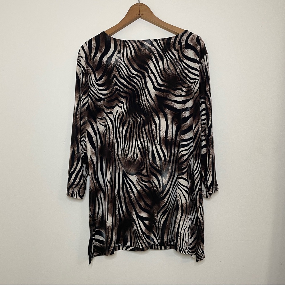 Long Sleeve V Neck 3X Brown Animal Print w/ beading Flowy Top Blouse - Picture 8 of 8